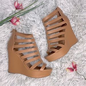 Beige / Tan Strappy Platform Heels